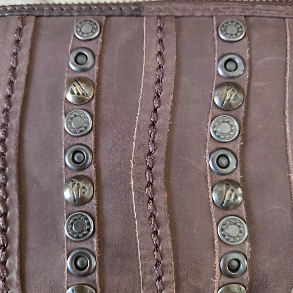 Harbour 2nd Soft Leather Zip-Around Wallet Distressed Studded Embellished, NICE! - Picture 3 of 16